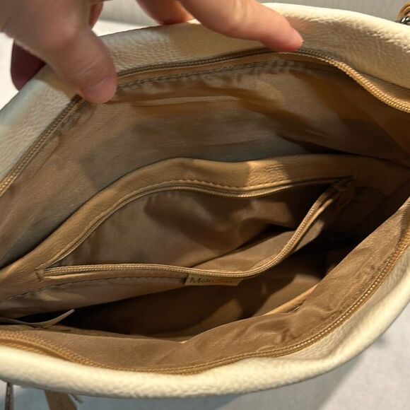 MultiSac Lorraine Womens Crossbody Bag Cream Tan Fax Leather Adjustable Strap Mu - Picture 9 of 13